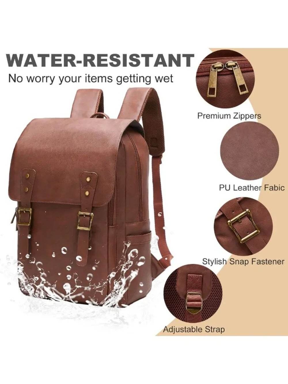 Vintage Waterproof Leather Backpack for Men & Women, 15.6
